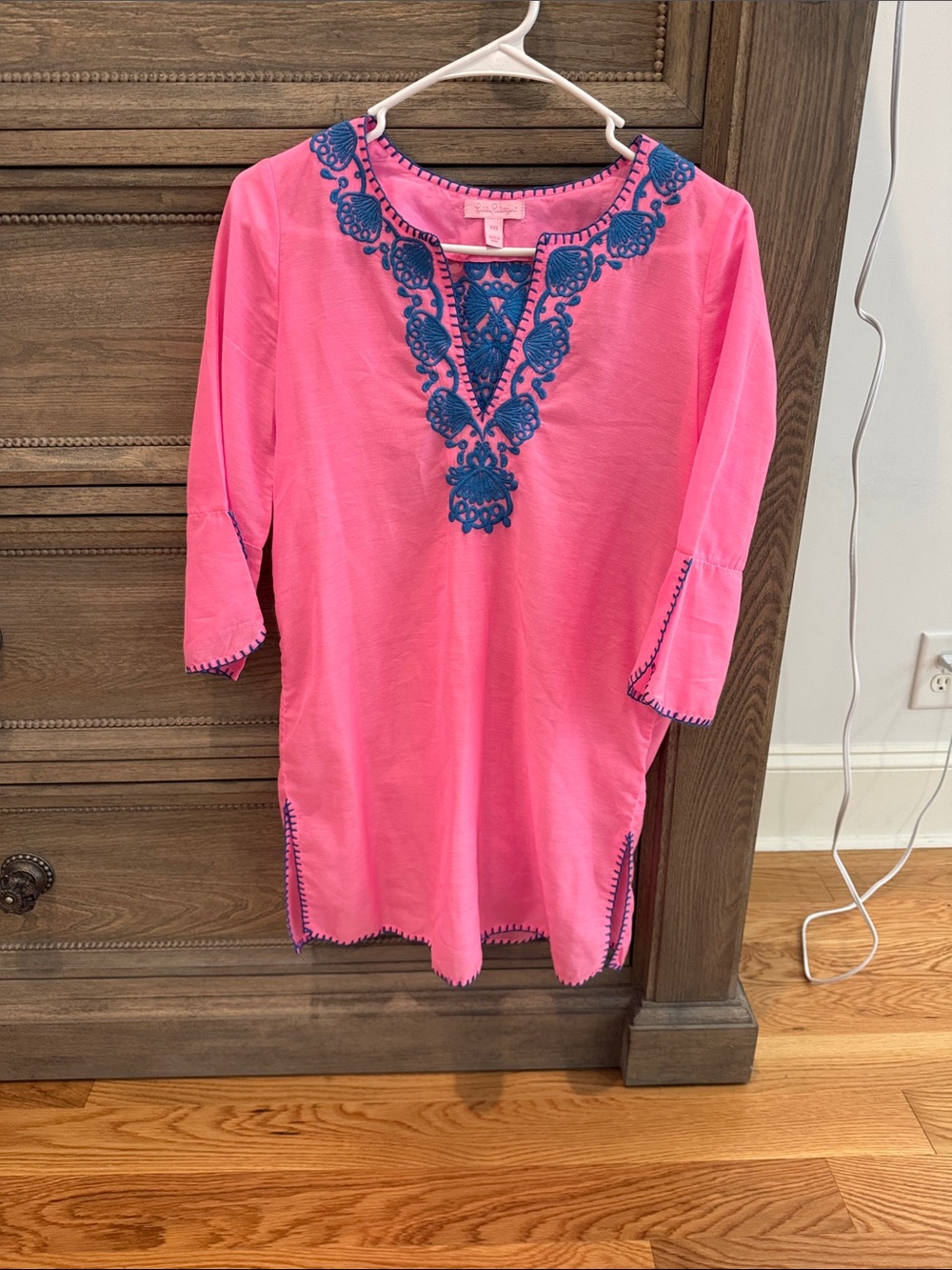 Lilly Pulitzer Pink Swim Coverup with Blue Embroidery